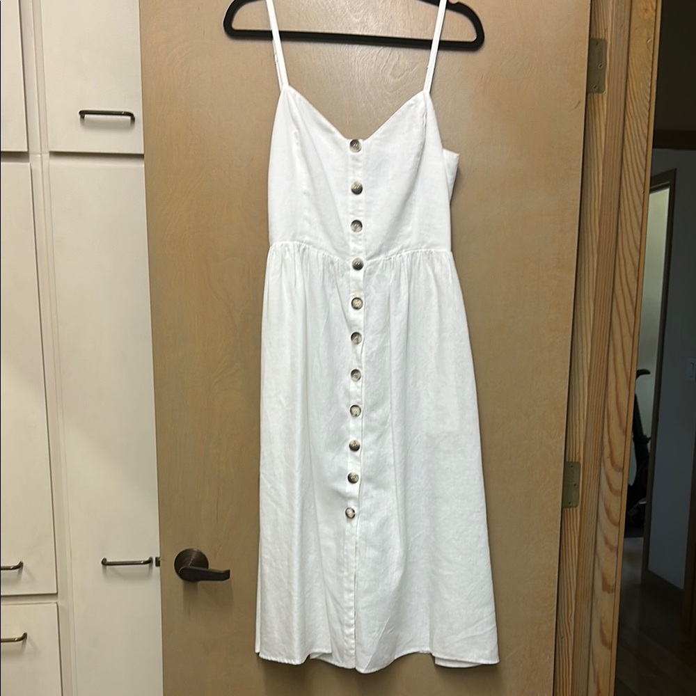 Reformation White Sleeveless Linen Sundress Midi